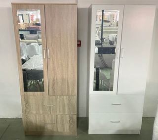 Armario 2 puertas y cajones madera/cristal