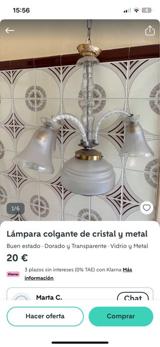 Lámpara colgante cristal y metal