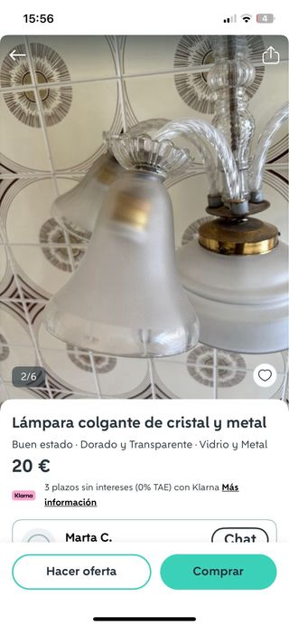 Lámpara colgante cristal y metal