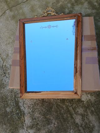 Espejo antiguo madera copete