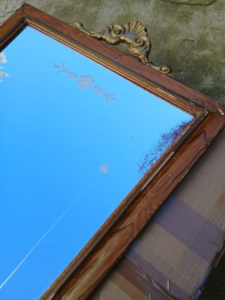 Espejo antiguo madera copete
