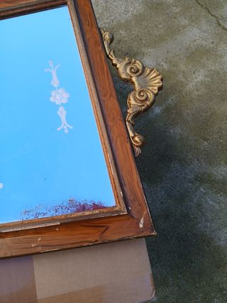 Espejo antiguo madera copete
