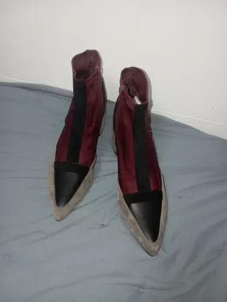 Botines Buonarotti grises y bourdeos