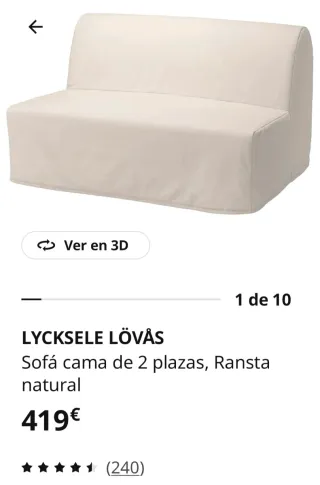 Sofá Cama Ikea Lycksele 140cm Blanco