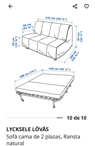 Sofá Cama Ikea Lycksele 140cm Blanco