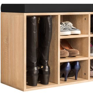 Zapatero con banco, 10 pares, 103,5 x 48 x 30 cm, negro/roble claro