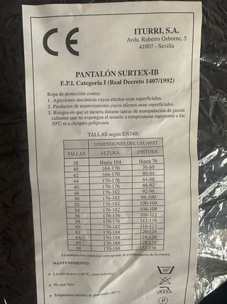 Pantalón de trabajo ITURRI talla 44 NUEVO