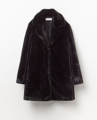 Abrigo pelo solapa suave negro