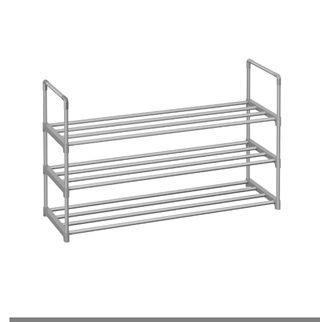 SONGMICS Zapatero de 3 Niveles, Zapatero de Metal, Organizador de Zapatos, para 12-15 Pares de Zapatos, Apilable, Pasillo, 30 x 92 x 55 cm, Gris LSA303G01