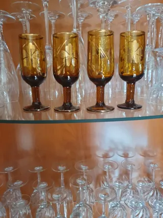 4 Copas Ámbar Vidrio Soplado