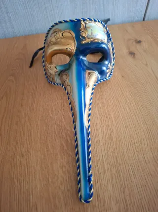 Maschera veneziana lunga blu e oro