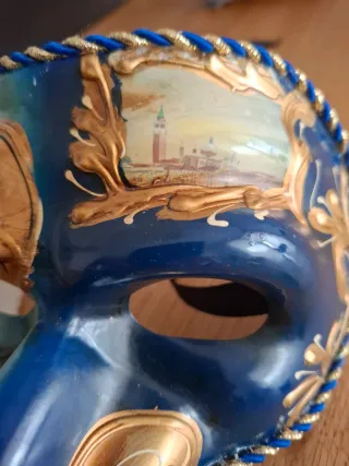 Maschera veneziana lunga blu e oro