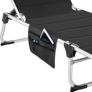 Tumbona plegable 220 x 60,5 x 34 cm con bolsillo lateral negro
