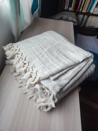 Gran COLCHA / PLAID Boho Algodón Crudo (260x220)