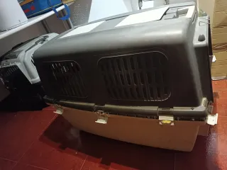 Transportín perro grande gris y blanco