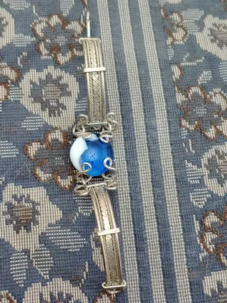 Bracciale Argento 14cm con Perla Blu