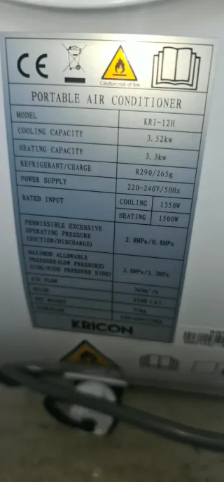 Aire Acondicionado Portátil Kricon 12000 Frigorías