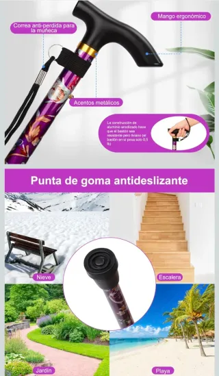 Baston Plegable Floral Morado