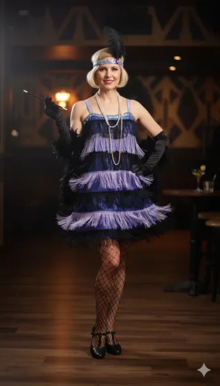 Disfraz cabaret Años 20 Morado y Negro