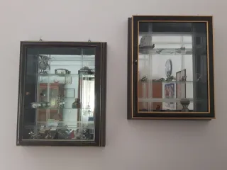 2 Cornici Legno/Vetro Porta Oggetti