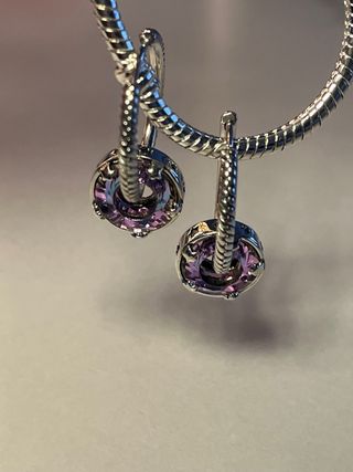 Pendientes Aro Piedra Morada Estrellas. Plata.NUEV