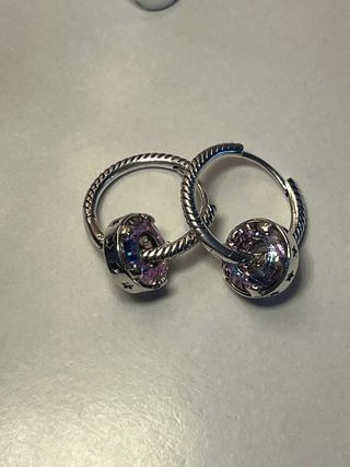 Pendientes Aro Piedra Morada Estrellas. Plata.NUEV