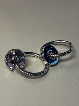 Pendientes Aro Piedra Morada Estrellas. Plata.NUEV