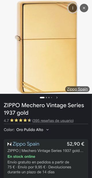 Mechero Zippo Dorado