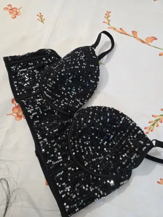 Top mujer lentejuelas negro