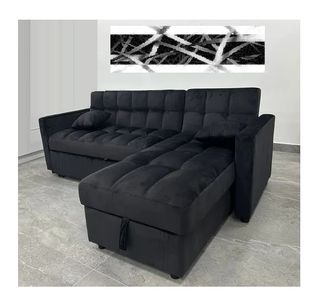 Sofá Cama Negro Terciopelo con Arcón