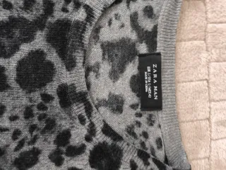 Jersey Zara Man Estampado Leopardo Gris Negro