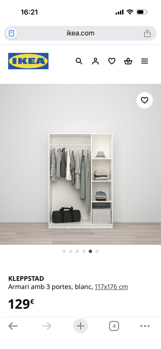 Armario IKEA KLEPPSTAD blanco 3 puertas