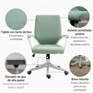Silla de Oficina Giratoria Verde y Blanca