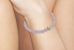 Bracciale Quarzo Rosa e Perla Elastico