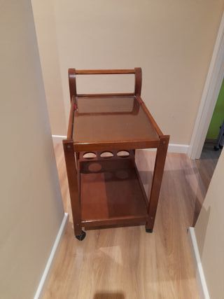 Mesa camarera vintage madera y cristal