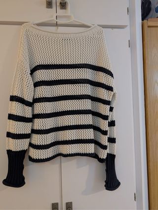 Cardigan Zara Rayas Azul Blanco