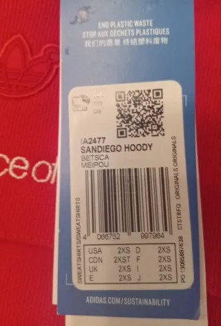 Sudadera Adidas Roja Talla 2XS