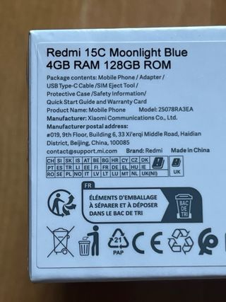 Xiaomi Redmi 15C 128GB Azul PRECINTADO + CARGADOR