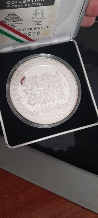 Moneda Plata 5 oz Banco de México Piedra Tizoc PF