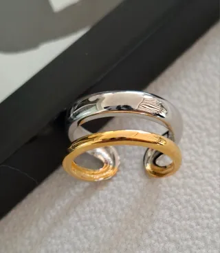 Anillo Plata Ley Doble Aro Ajustable