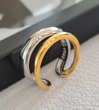 Anillo Plata Ley Doble Aro Ajustable