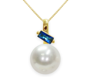 Collana perla e zircone blu argento