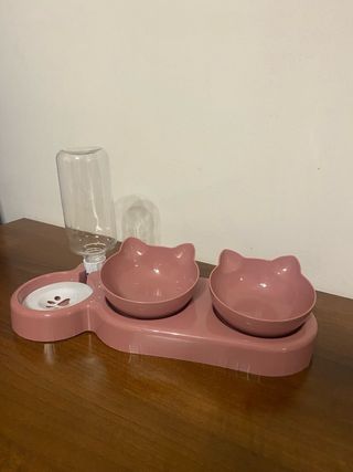 Distributore Acqua + 2 Ciotole Gatto Rosa