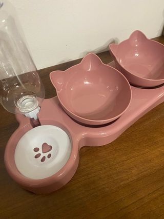 Distributore Acqua + 2 Ciotole Gatto Rosa