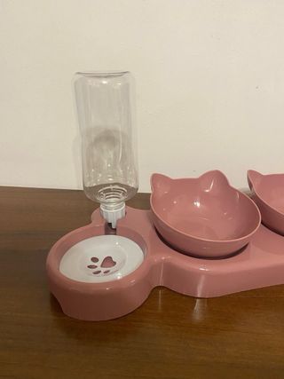 Distributore Acqua + 2 Ciotole Gatto Rosa