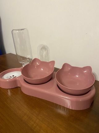 Distributore Acqua + 2 Ciotole Gatto Rosa