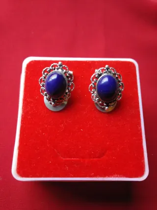 Pendientes antiguos plata filigrana azul