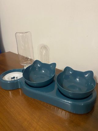 Erogatore Acqua + 2 Ciotole Gatto Blu