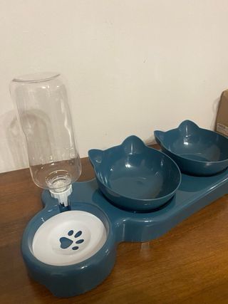 Erogatore Acqua + 2 Ciotole Gatto Blu