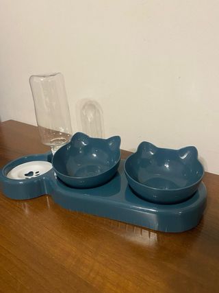 Erogatore Acqua + 2 Ciotole Gatto Blu